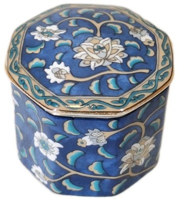 VTG ETUDE Takahashi San Francisco 1986 Hand Decorated Porcelain Trinket Box Blue