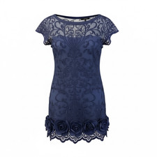 Floral Lace Ruffled Hem Sheath Blue Lace Sheath Dress by Jessica Simpson, Size 6