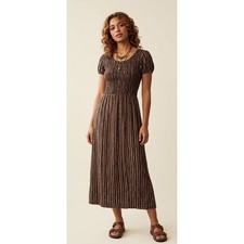 My Michelle Maxi Dress 5/6 Small Brown Vintage 90s Smocked Striped Boho Y2K