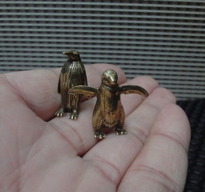 Pair of Mini Brass Penguin Figurines - Vintage Style Solid Brass Animal Statues
