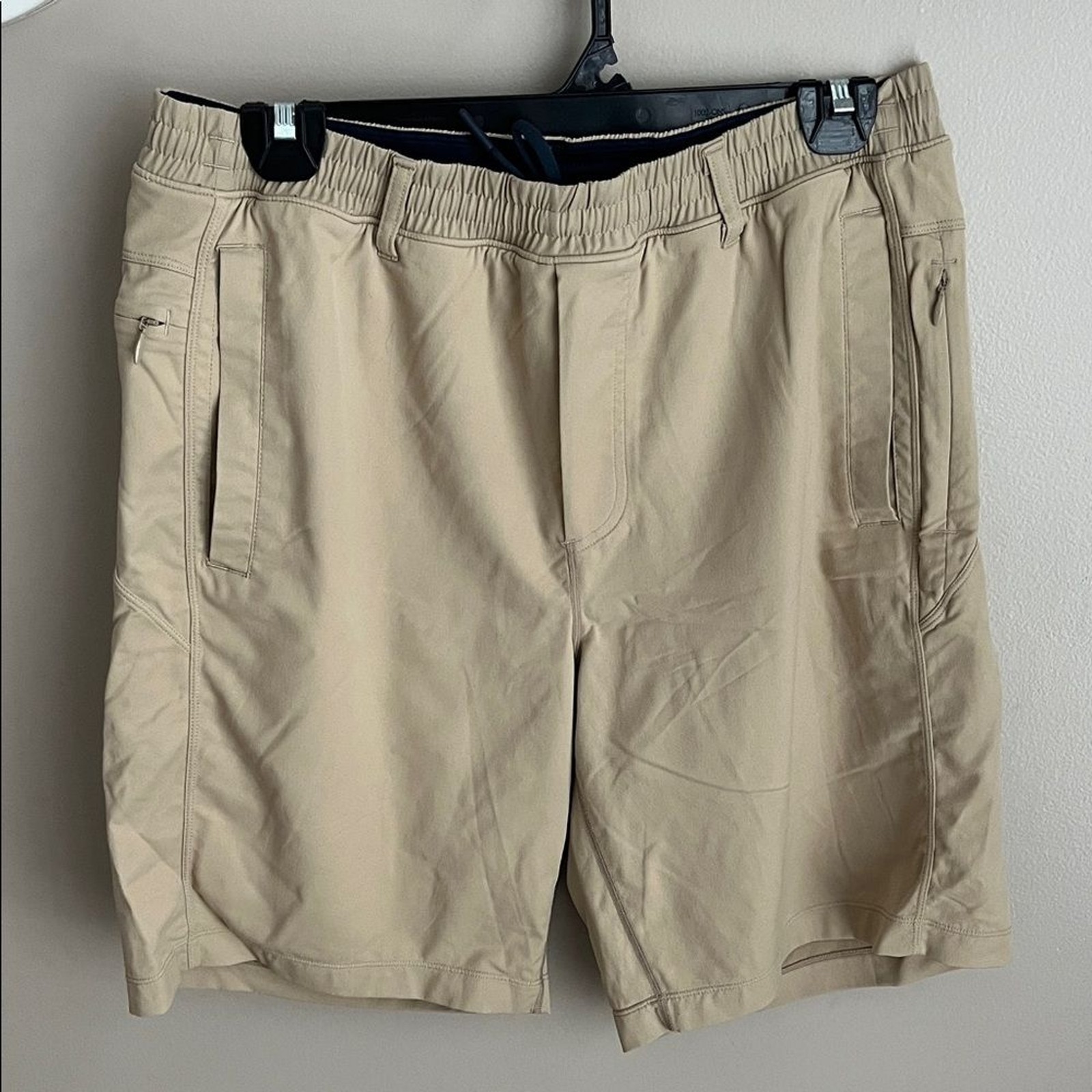 Bird Dogs Boom for Your Boomstick khaki tan lined gym shorts Men L long 9 inseam