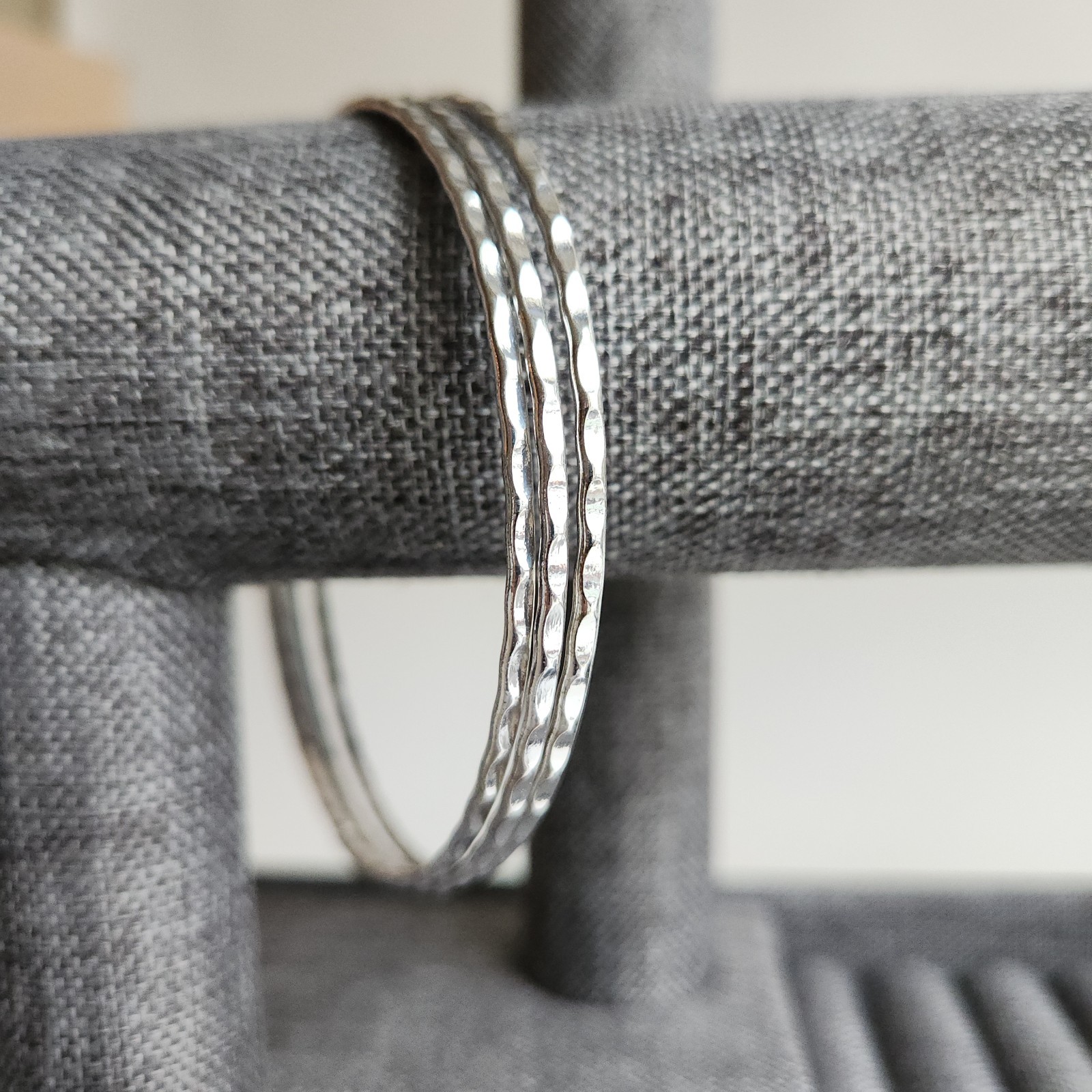 Sterling Silver Hammered Stacking Bangles Set of … - image 1