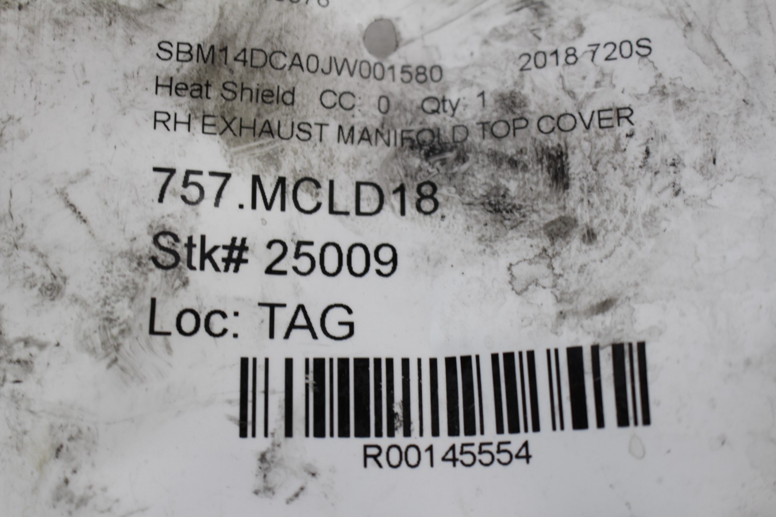 McLaren 720S, RH, Right, Upper Exhaust Manifold Heat Shield, Burn Damage, Used