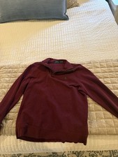 Polo Ralph Lauren Burgundy Cotton Knit 1/4 Zip Mock Neck Logo Sweater M