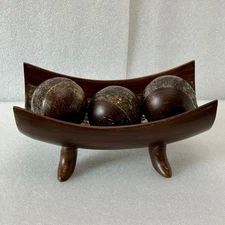 Schonwerk Brown Centerpiece Bowl with 3 Walnut Orbs Sphere Balls Table Decor
