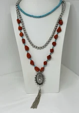 Shyanne Boot Barn 3 Strand Faux Red Blue Turquoise Tassel Southwestern Necklace