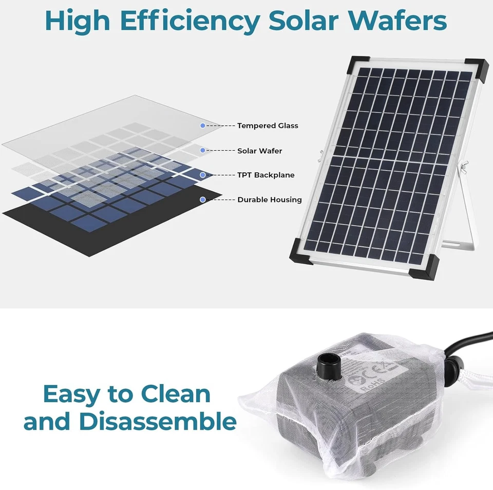 500L Solarpumpe Springbrunnen Teichpumpe Brunnen Fontäne Gartenteich Wasserspiel - Bild 3 von 4