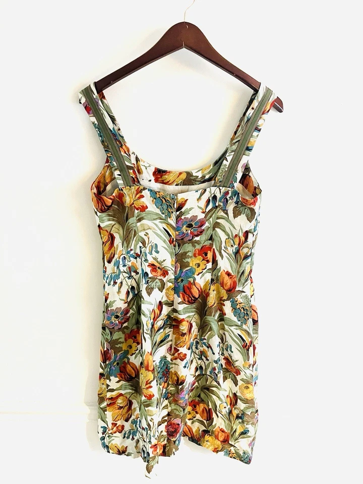 Peruvian Connection Linen Wild Flower Print Midi Dress Womens Sz 6 Zip Zip Back - Image 2 of 4
