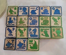 Sesame Street Wooden Alphabet Blocks 18 pc Big Bird Oscar, Etc. USA Vntg 1970s