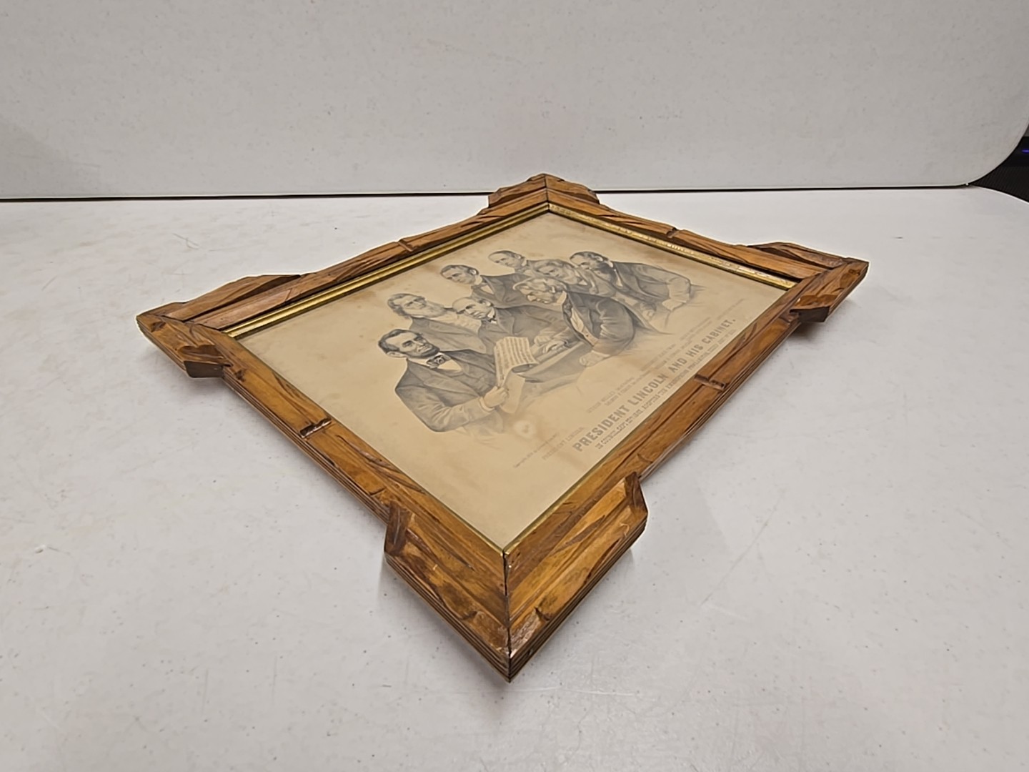 Antique 1876 President Lincoln & His Cabinet Framed Currier & Ives Etching Print