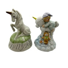 VTG Unicorn ceramic nightlight Set Sleepy Child on Cloud and Standing Unicorn