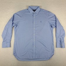 Polo Ralph Lauren Dress Shirt Mens 17 34/35 Blue Plaid Classic Fit Easy Care