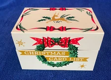Vintage Metal Recipe Christmas Card List Box Mid Century Modern Stylecraft 1968