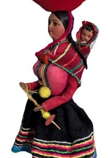 Handmade Peruvian Doll Mother Baby Spindle Folk Art Cuzco Andean Costume Quechua