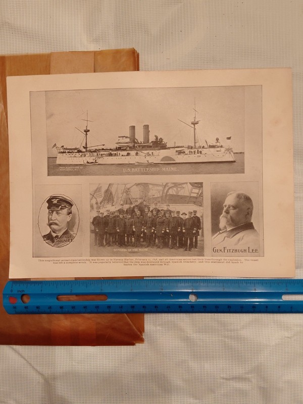 USS Maine Battleship 1898 Bookplate Capt Sigsbee Gen Fitzhugh Lee Spanish-Americ