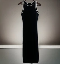 Baltic Born NWOT Ribbed Tank Midi Dress Round Neck Black w/White Trim Medium