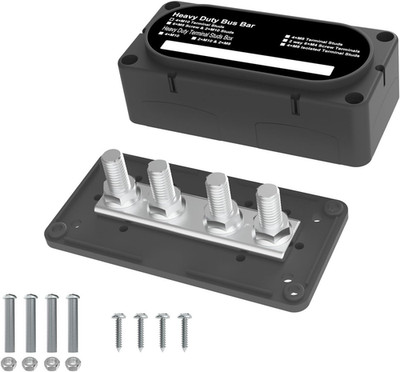 Heavy Duty Bus Bar 300A 12V Power Distribution Block with 3/8'' (M10) 4-Posts Ter