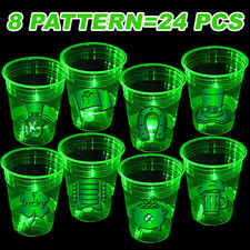 Glow St Patricks Day Party Cups 16oz LED Cups Shamrock Stickers 24 Pack