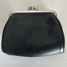 Buxton Genuine Leather Coin Purse Black Kiss Lock Clasp Double Frame Vintage
