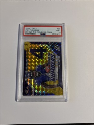 Zay Flowers 2023 Panini Zenith Behind The Numbers #4 Gold 4/10 PSA 9