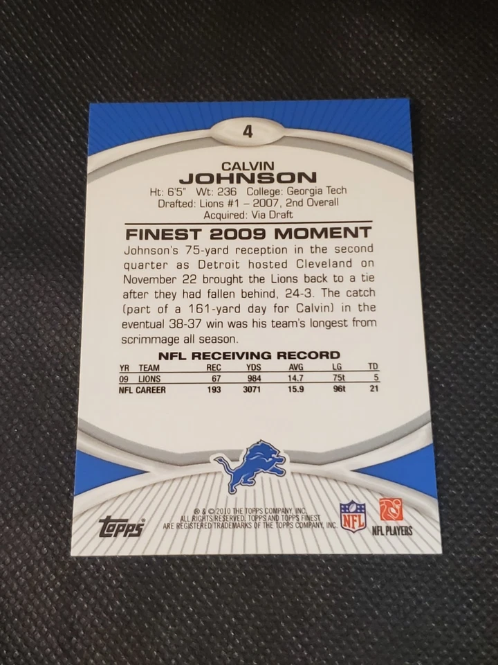 2010 Topps Finest • Base #4 • CALVIN JOHNSON - Image 2 of 2
