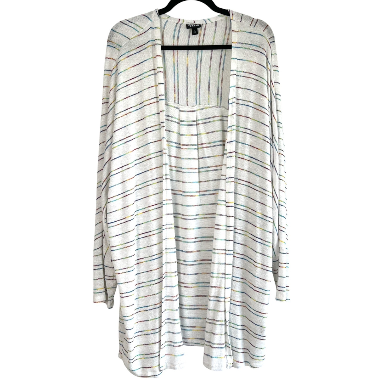 Torrid Womens Rainbow Stripe Open Cardigan Size 3X Lightweight Stretch Office