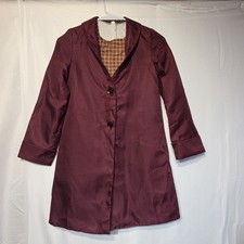 Girls Burgundy Jacket with Brown Square Print Dress Costume Button Front 10-12 