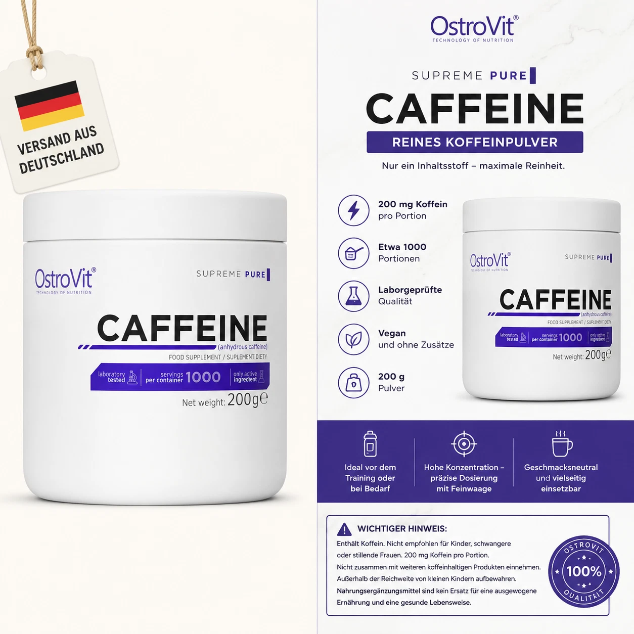 OstroVit Supreme Pure Caffeine Koffeinpulver 200 g