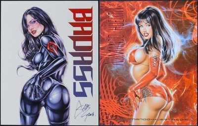 Armando Huerta Two-Sided Art Card Baroness Badass & Red Boots 4.25''x5.5'' Signed