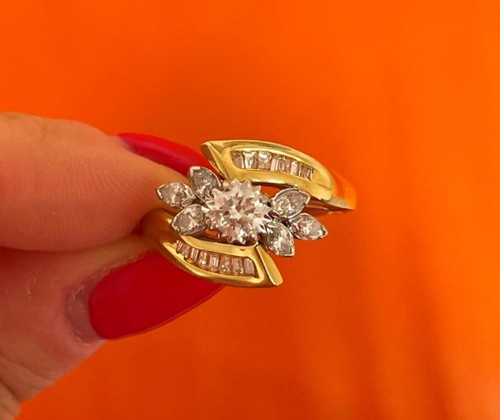 Anillo de compromiso de boda vintage de oro amarillo de 14 K de 1,18 quilates con diamantes naturales - Imagen 6 de 9