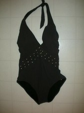 GOTTEX Mink Lavish Elegance 1 Pc V Neck Plunge Style Halter Swimsuit Sz 10 NWT