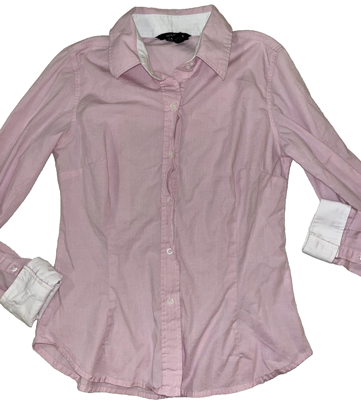 Zara Basic Womens Button Up Shirt Light Pink Whit… - image 1