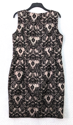 LAURA ASHLEY Satin Lace Jacquard Pencil Dress Sz 18 Taupe Black Cocktail Party - Picture 12 of 16