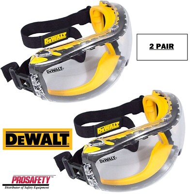2 PR. DeWalt DPG82-11 CLEAR ANTI FOG Protective Over Glasses Safety Goggles Z87+