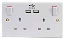 Double Wall Socket Mains With 2 USB Twin Fast Charger Plug Switched Ports 2 Gang