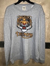 Lucky Brand Triumph Motorcycles Sweater Sweatshirt Pullover Gray Tiger Mens XL.