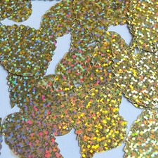 Sequin Feather Leaf 1.5" Gold Hologram Glitter Sparkle Metallic. Made in USA