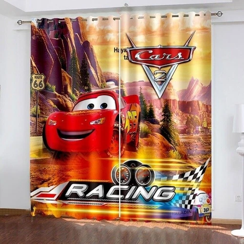 Cars Lightning McQueen Print Thick Thermal Blackout Curtains Eyelet Ring Top UK - Picture 13 of 17