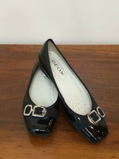 Geox Respira Women's Black Patent Leather Ballet Flat Shoe with Buckle Sz 37 7 