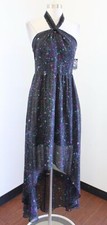 NWT Guess Black Metallic Star Print Sequin Halter Hi Lo Dress Size 6 Party