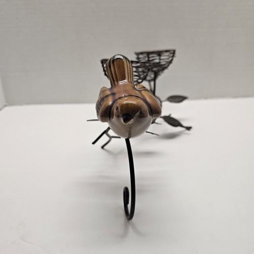Vintage Bird Seated On Branches Triple Nest Tealight Candle Holder Metal Ceramic - Picture 4 of 9