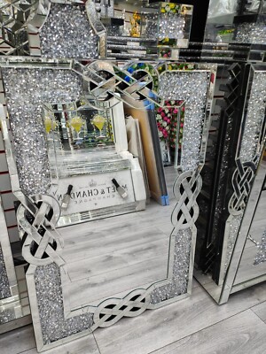 Neu XXL 120x80cm Crushed Jewelled Kristall Wandspiegel CC Design Home Wanddeko
