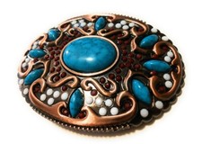   HQ NATIVE AMERICAN copper turquoise Cowboy Rodeo Style Belt Buckle Heritage US
