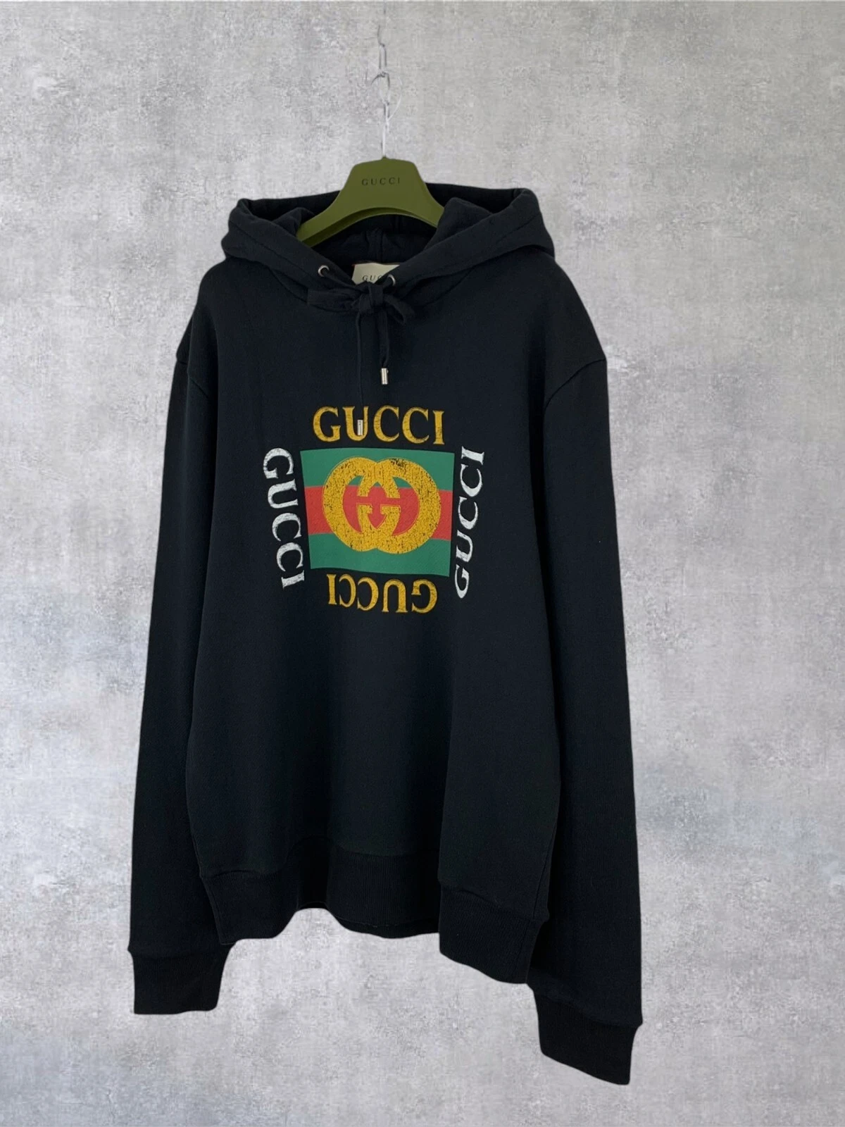 Felpa con cappuccio Gucci GG logo anteriore monogramma cotone invecchiato nera taglia L