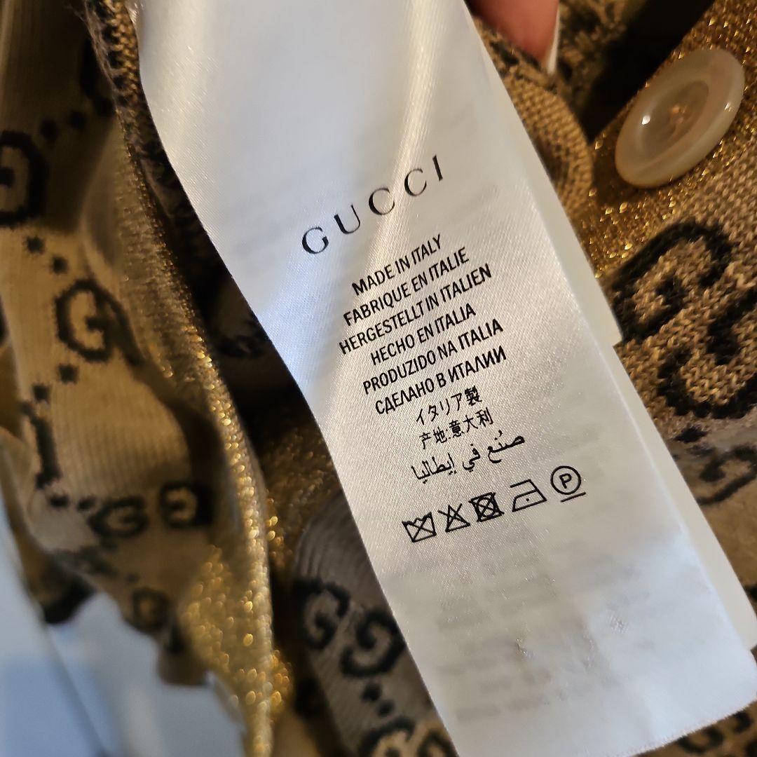 GUCCI Cardigan GG Logo Brown x Glitter Gold Size L Women's GUCCI Cardigan GG Logo Brown x Glitter Gold Size L Women's