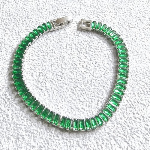 8Ct Baguette Lab-Created Emerald Tennis Bracelet 14K White Gold Plated 7.5In - Picture 7 of 8