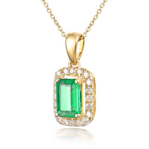 Emerald Cut Vintage Natural Diamond & Emerald Pendant in 14k Yellow Gold Jewelry - Picture 3 of 11