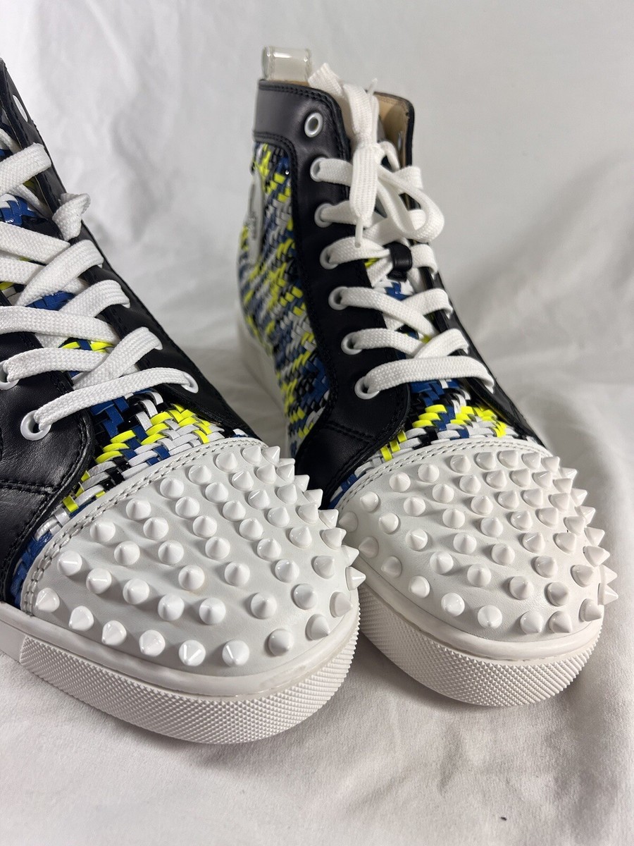 CHRISTIAN LOUBOUTIN Multicolor Woven Leather Spiked Cap Toe