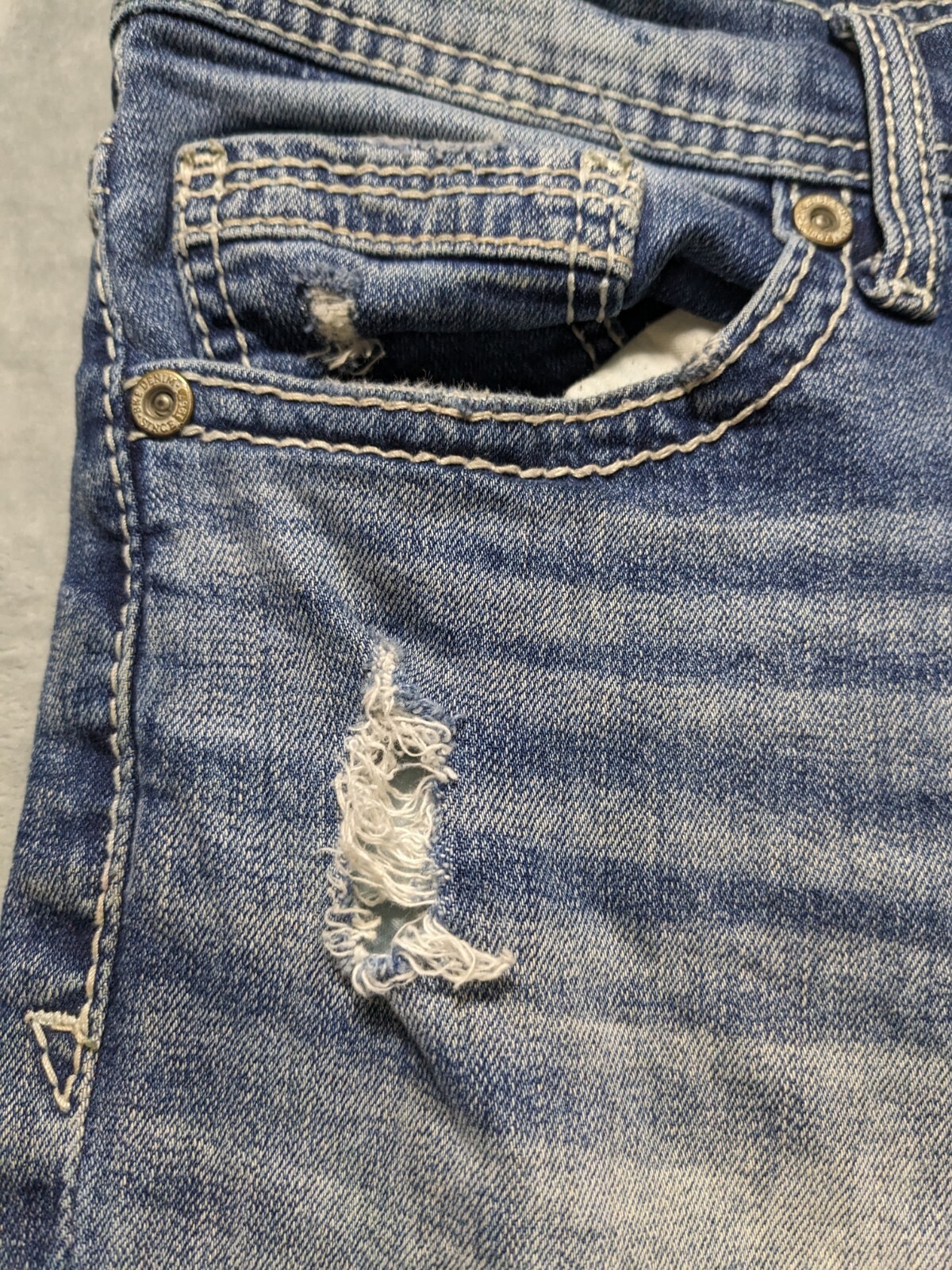 BKE Jake Straight Jeans 31x30 Blue Denim Distress Faded Whiskers Mid Wash READ