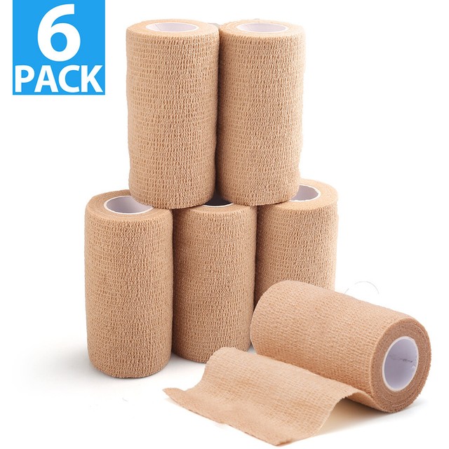 6pcs Self Adherent Bandage Wrap Elastic Cohesive Adhesive Gauze Roll, 4